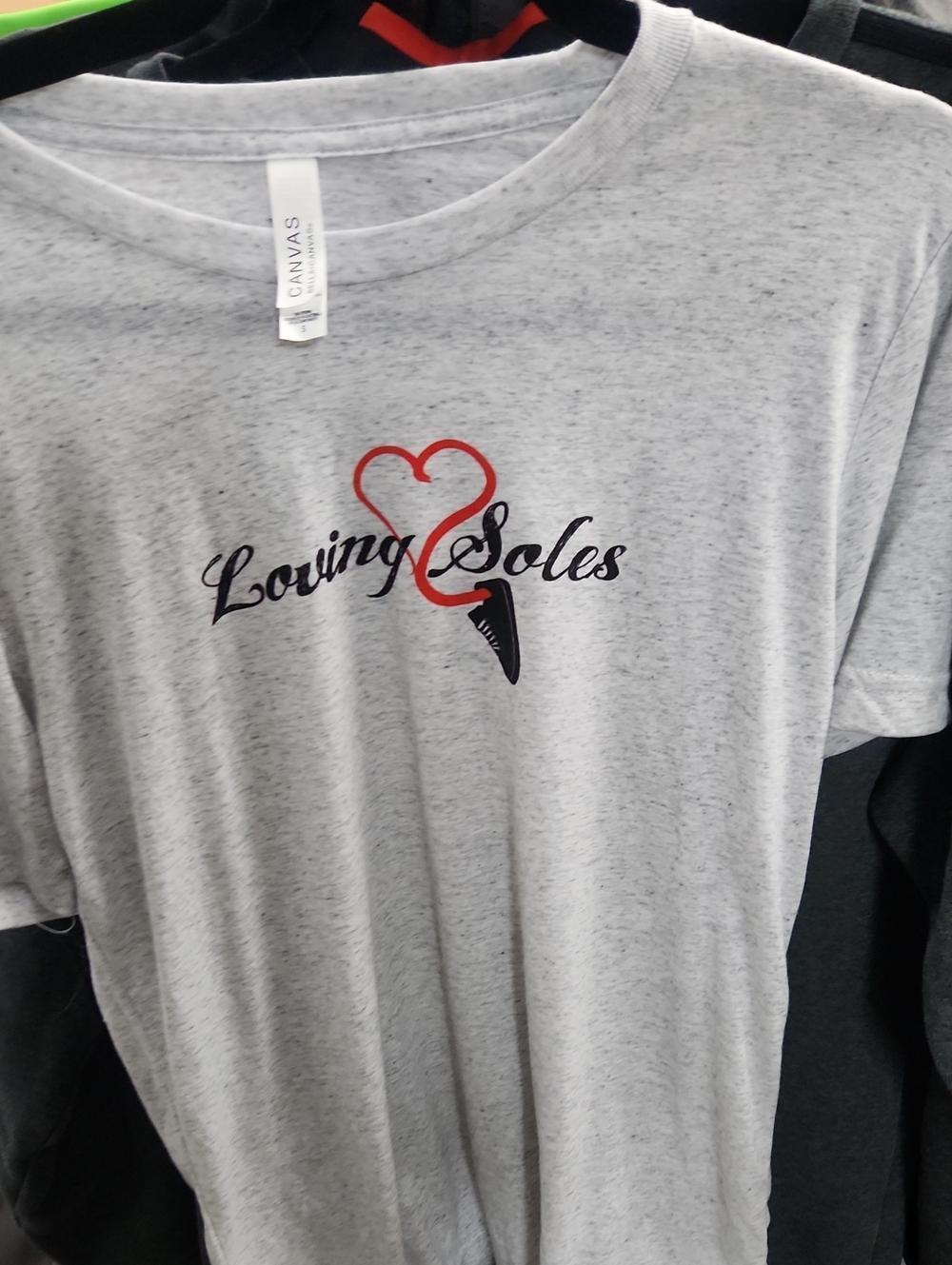 Bella Canvas Heather Gray Loving Soles Graphic Tee with Red Heart